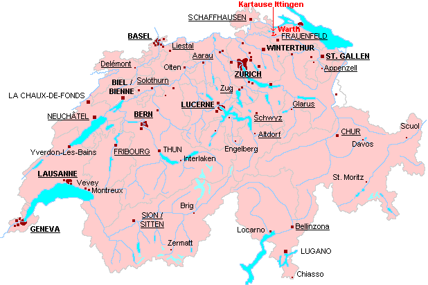 Map of Switzerland with Kartause Ittingen